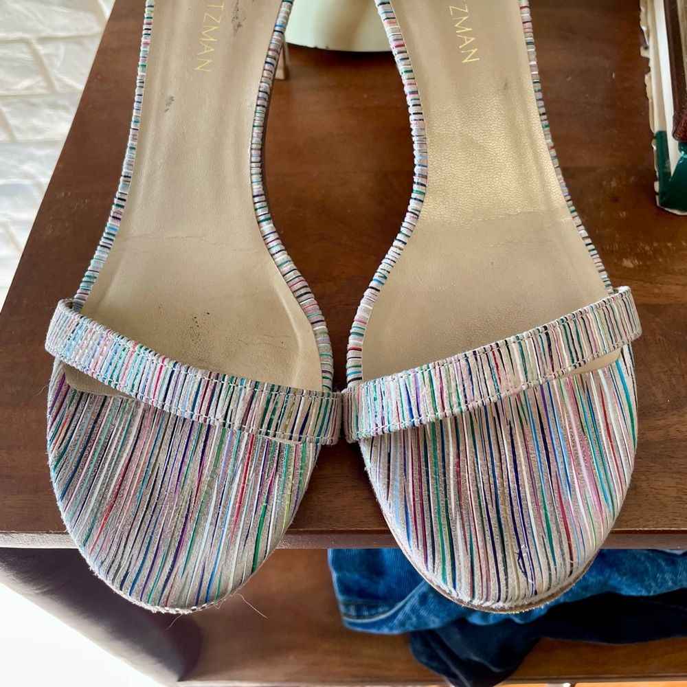 Stuart Weitzman Multicolor Suede Razzle Sandals Heels - Picture 10 of 16